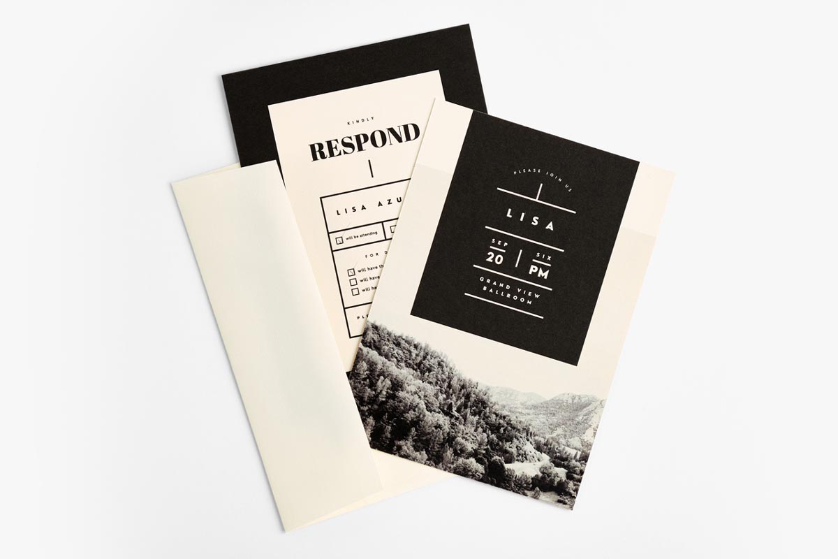 Two invitations and a matching envelope printed with variable data personalized to each recipient.